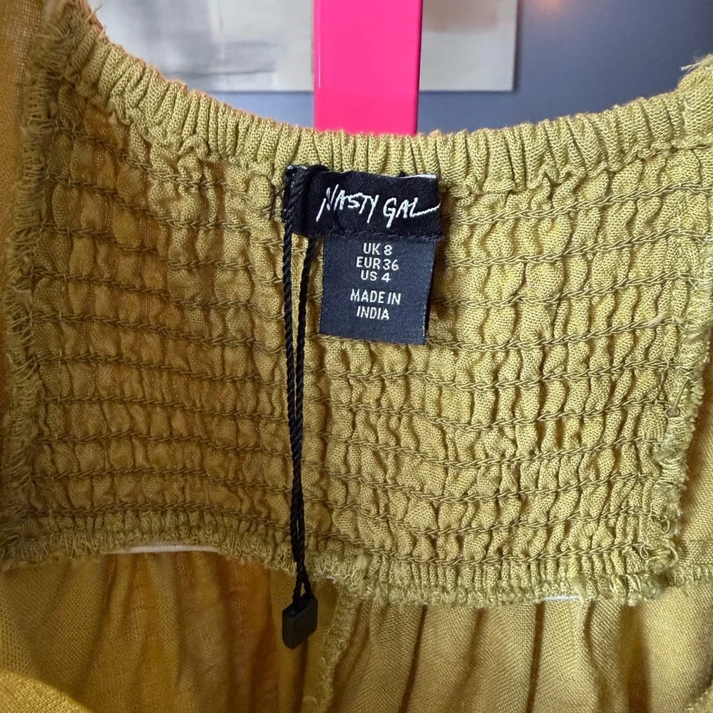 Nasty Gal Olive Puff Sleeve Cutout Maxi Dress US 4 - Picture 4 of 6